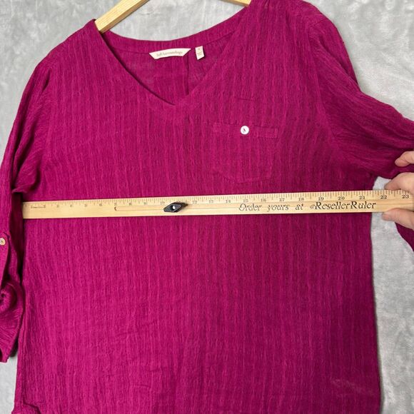 Soft Surroundings Top Womens Small Dark Pink Linen Cotton Gauzy Blend V Neck - Picture 7 of 10